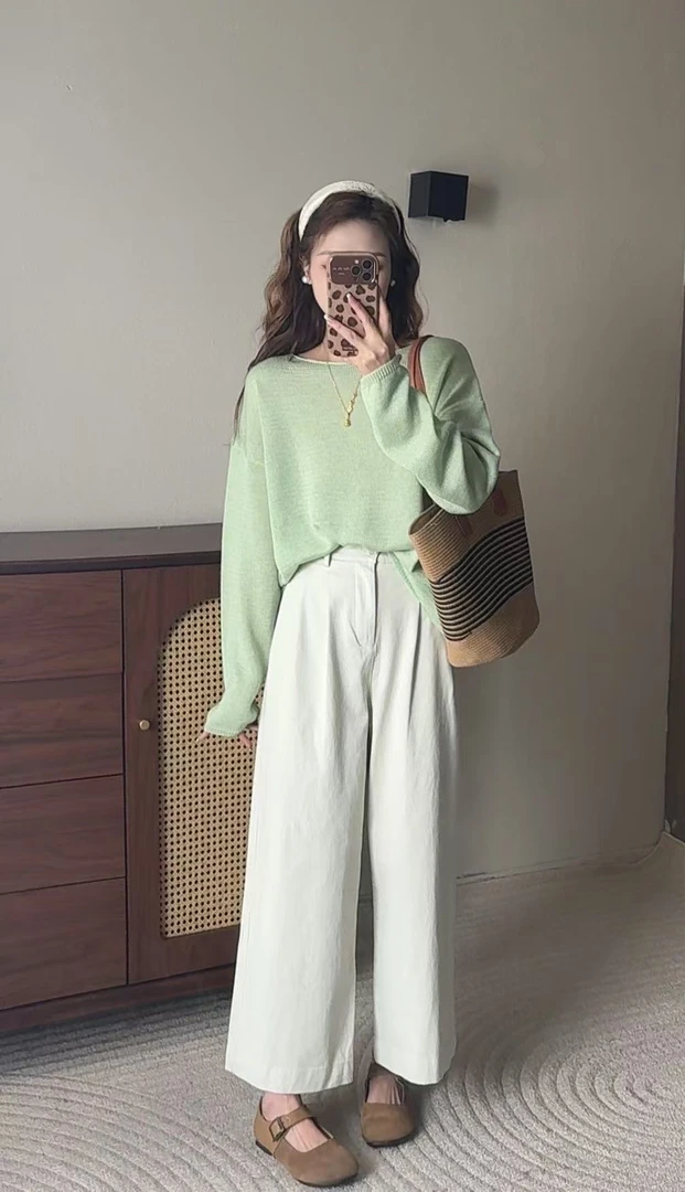 初黛【勿扰】圆领长袖百搭针织衫韩版显瘦毛衣