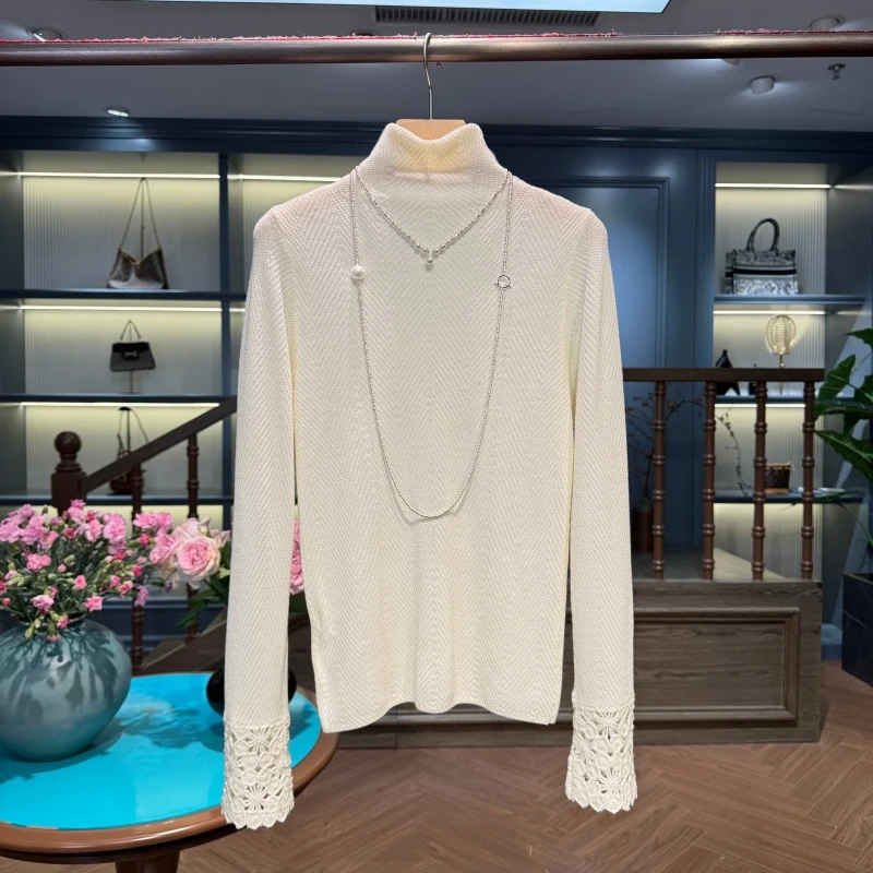 KK&MERRY百搭袖口独特镂空钩花高领长袖内搭针织衫KDKW1839