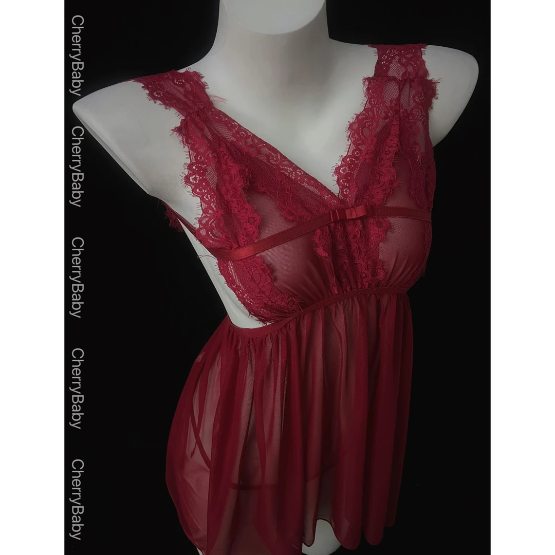 【夜光杯】性感网纱夏季蕾丝网红睡衣复古显瘦掐腰睡裙连衣裙薄款