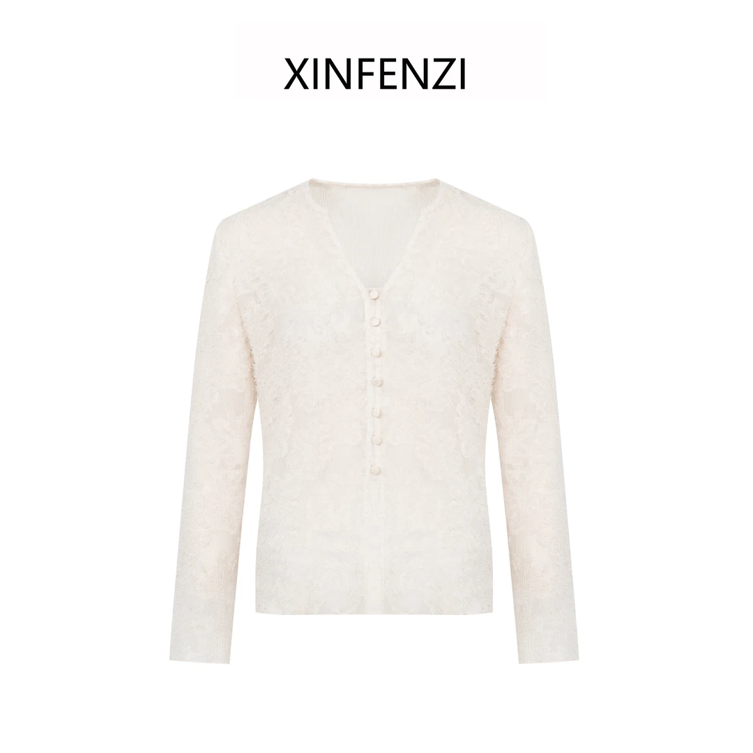 【繁花】XINFENZI 轻国风压皱提花氛围感小衫 SS33156