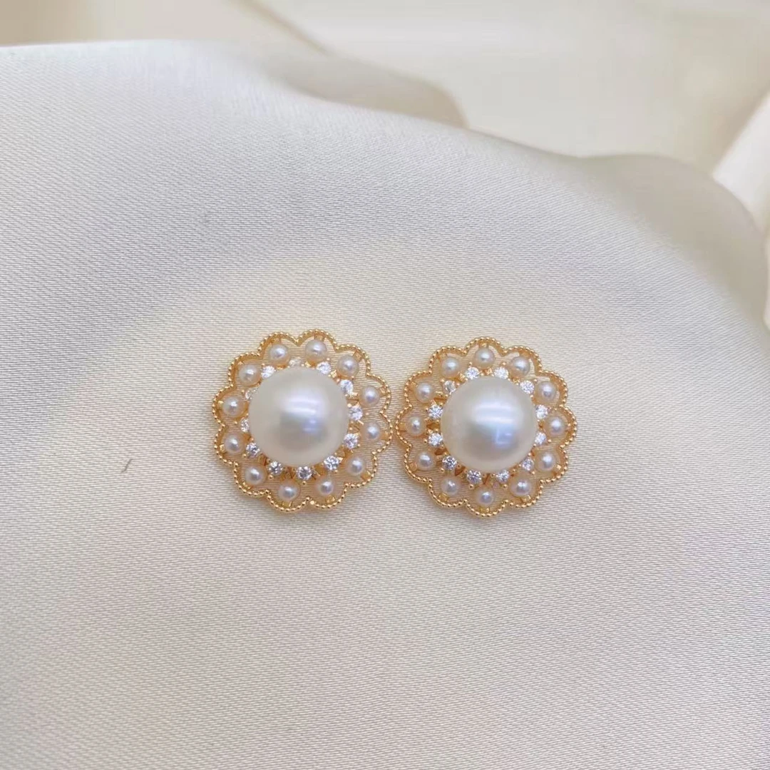 LH029【花朵蕾丝珍珠耳钉】手工小香风气质轻奢时尚复古法式优雅