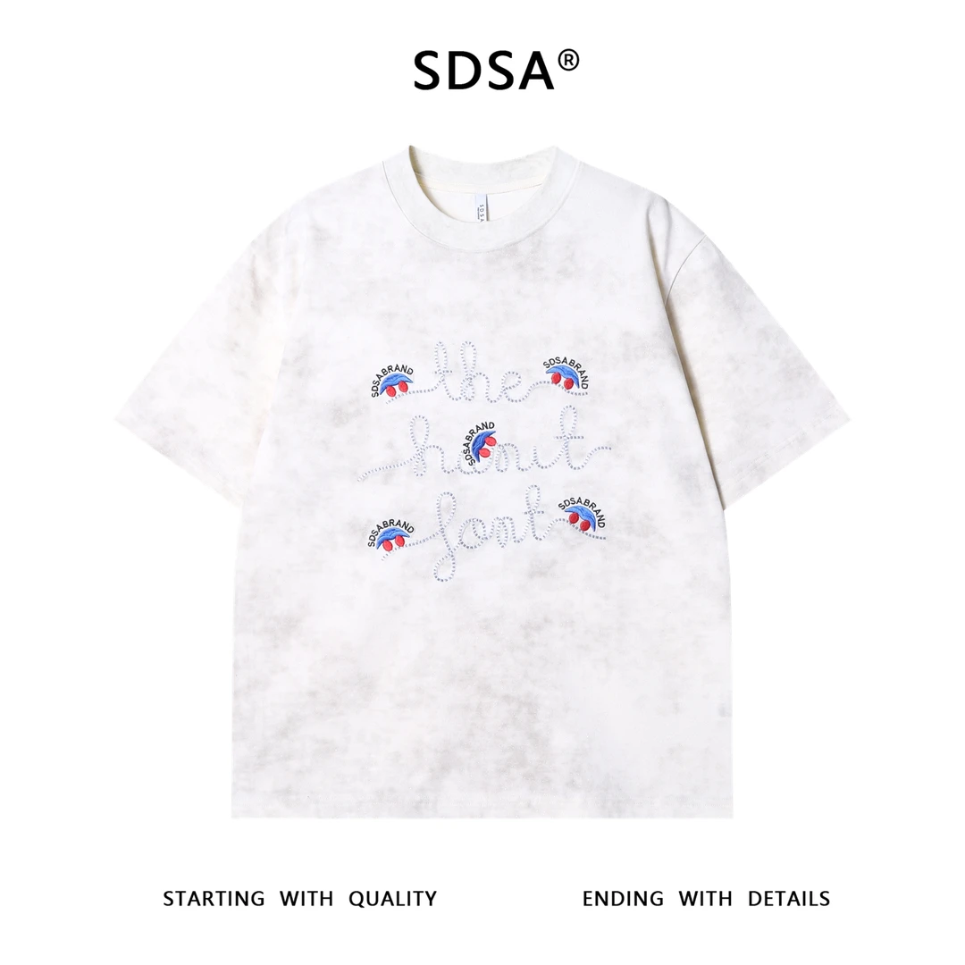 夏季高级感新款男士满天星刺绣字母撞色短袖T恤简约宽松圆领上衣