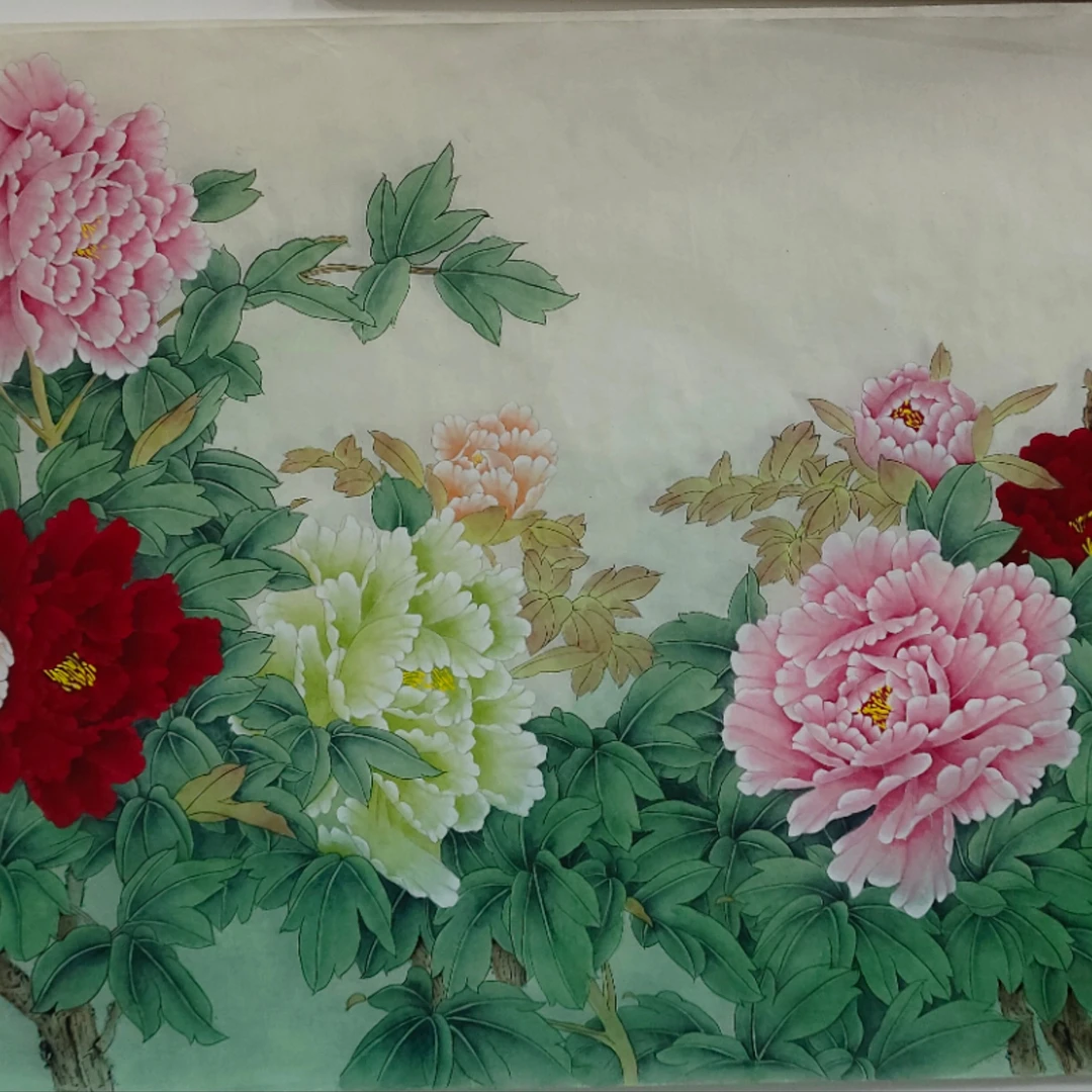 牡丹挂画花开富贵客厅沙发墙横幅挂画未装裱