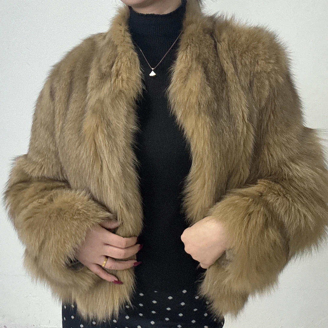 秋冬新款琥珀色短款毛绒保暖显瘦美拉德风格外套