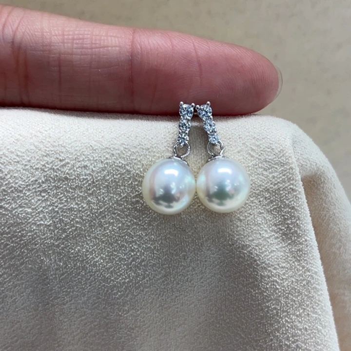 银S925镶嵌耳饰海水珍珠AK8-9m 22号