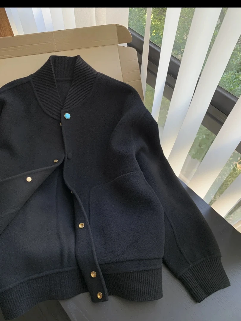 L+25年绿松石早春新款羊毛双面呢大衣短款轻奢设计师休闲外套