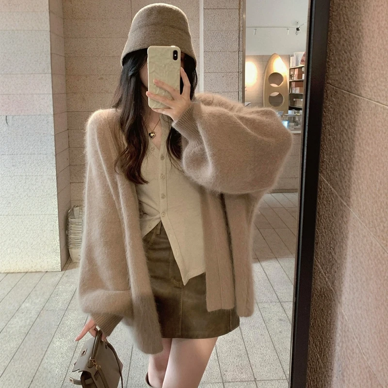 毛茸茸温柔软糯仿水貂绒毛衣女秋冬宽松慵懒风高级感针织开衫外套
