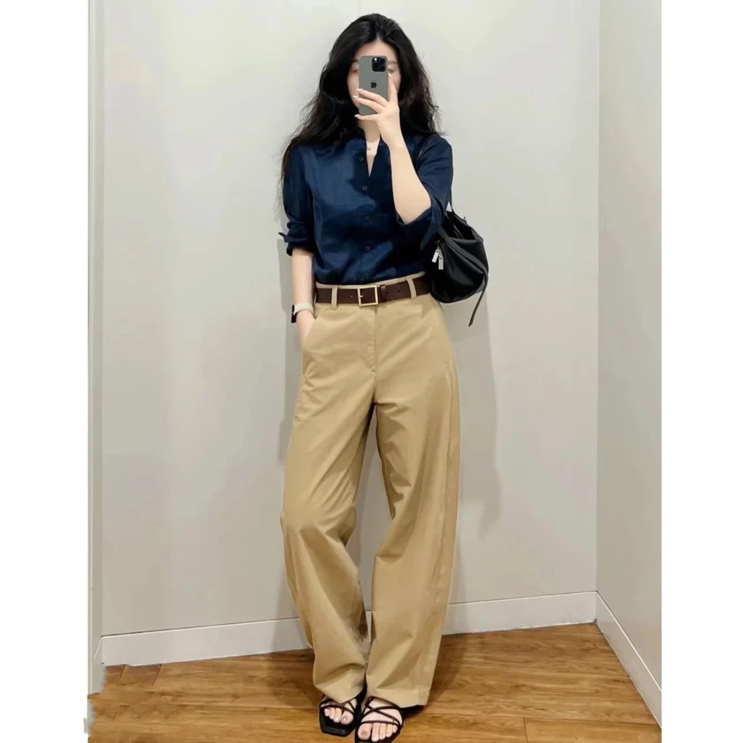 通勤百搭高腰弯腰弯刀休闲裤2025春秋季显瘦高腰暗扣西装裤