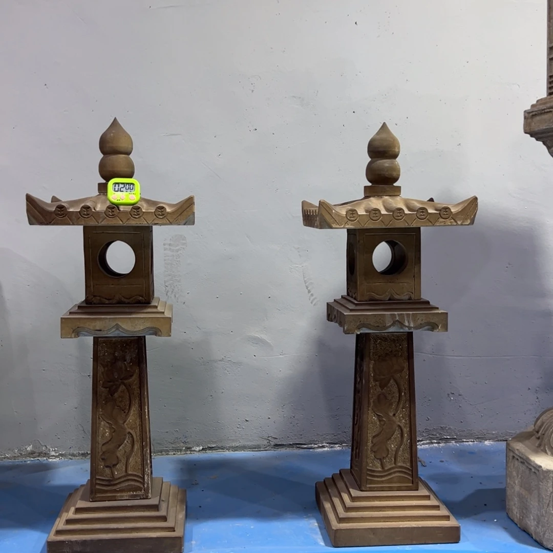 黑青石材质石灯一对