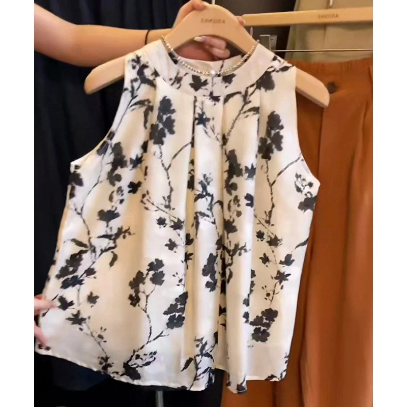 粤汀推荐~甜心花房 法式气质碎花挂脖上衣女夏季无袖百搭背心