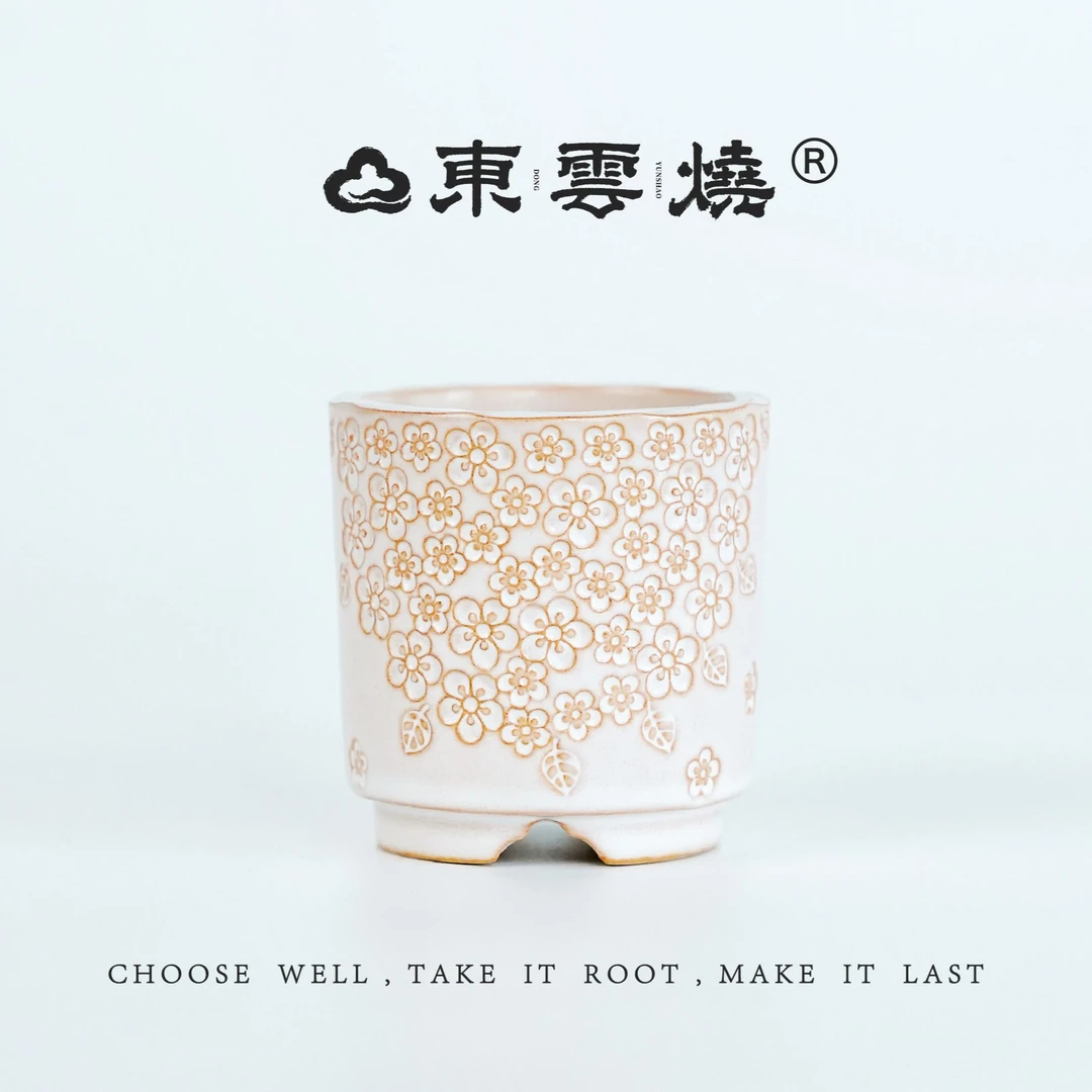 东云烧 直口杯 陶瓷多肉花盆 景德镇手工印刻 绿植园艺装饰摆件