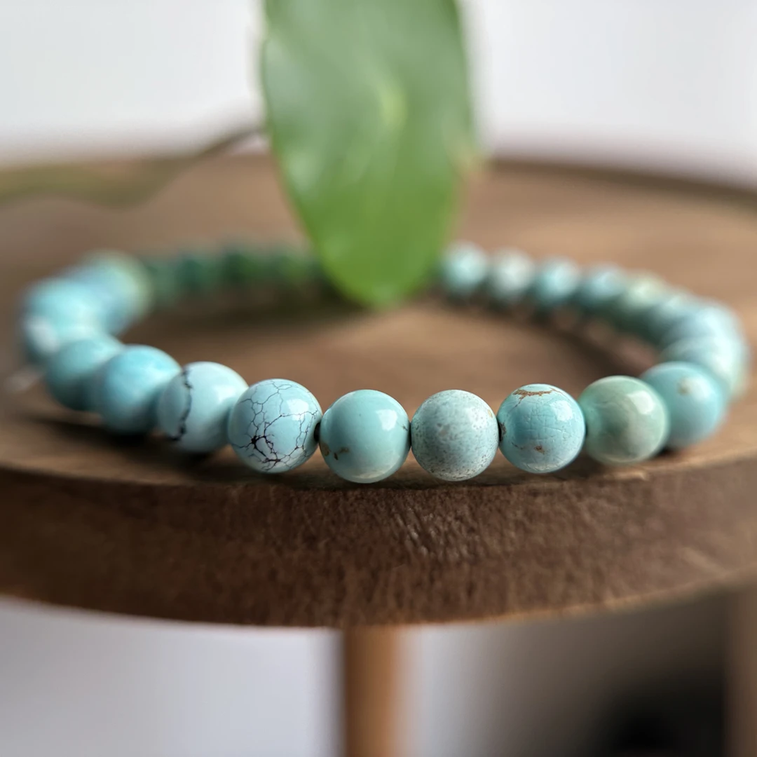 湖北天然原矿果冻料绿松石圆珠手串尺寸6-6.5mm圈围14.5