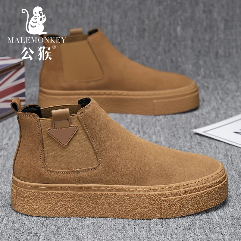 公猴男鞋新款高帮男士马丁靴时尚百搭厚底复古一脚蹬工装鞋-FJ222