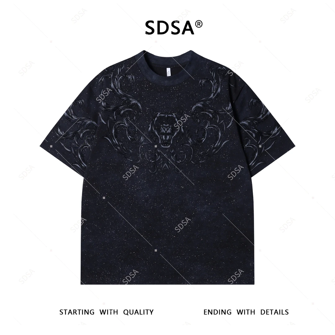 夏季高级感新款男士满天星植绒豹子设计短袖T恤痞帅百搭圆领上衣