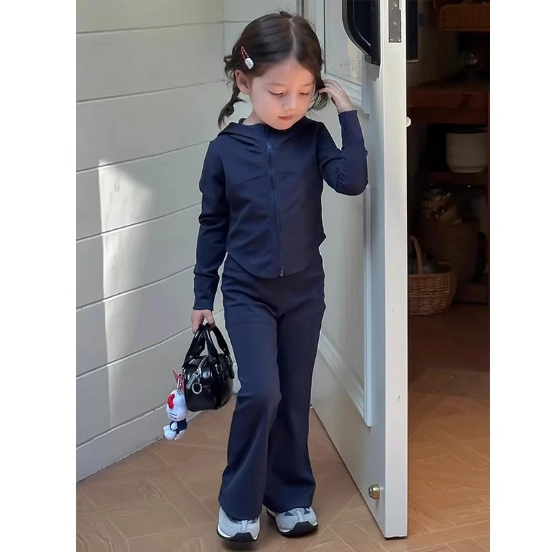 女童休闲运动套装春装2025新款韩版洋气儿童百搭跑步瑜伽服喇叭裤