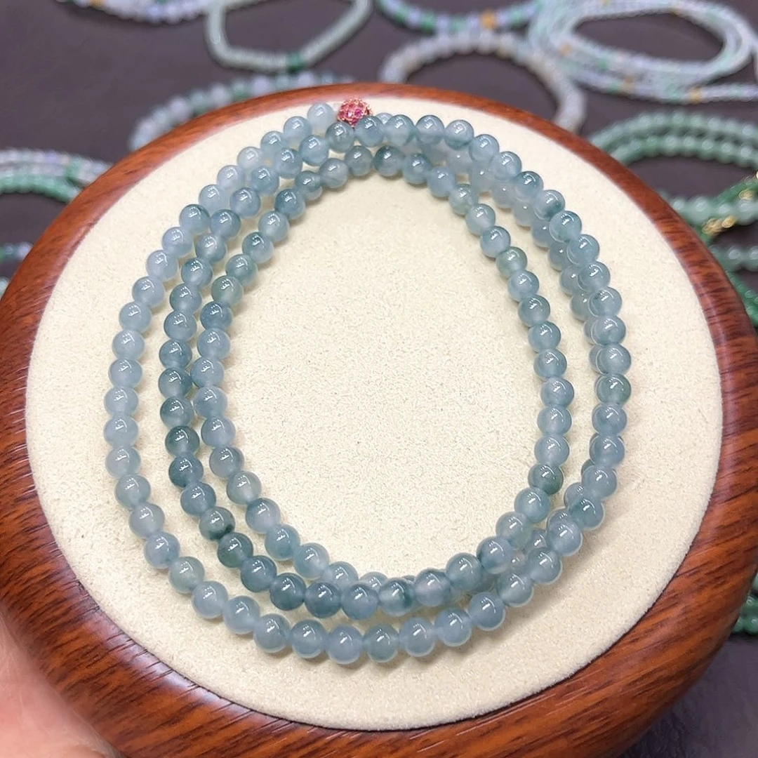 翡翠散珠翡翠A货蓝飘花项链