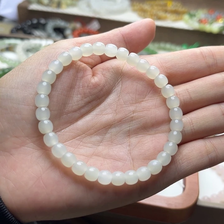 和田玉未镶嵌手链6mm浅白晴直切