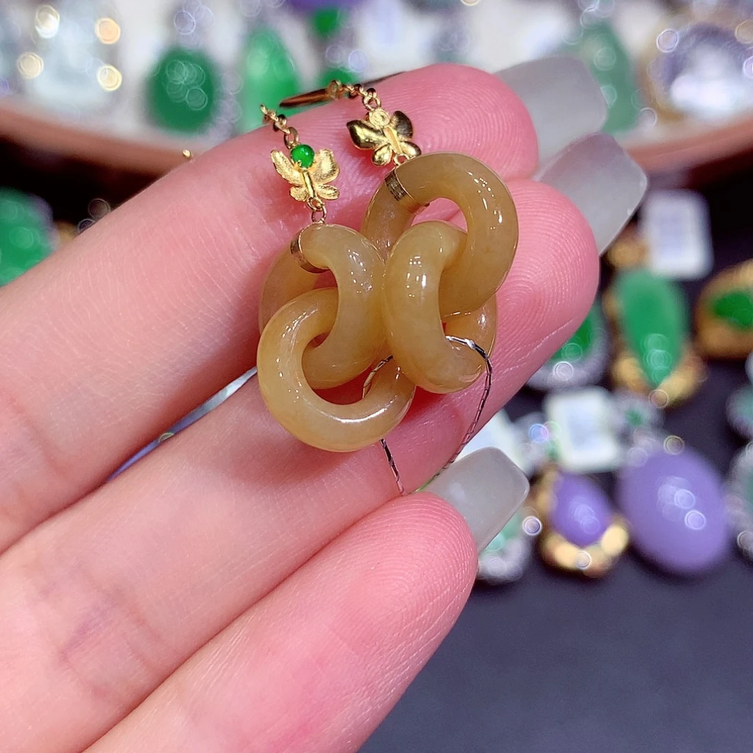 翡翠18K金镶嵌吊坠(不含链)
