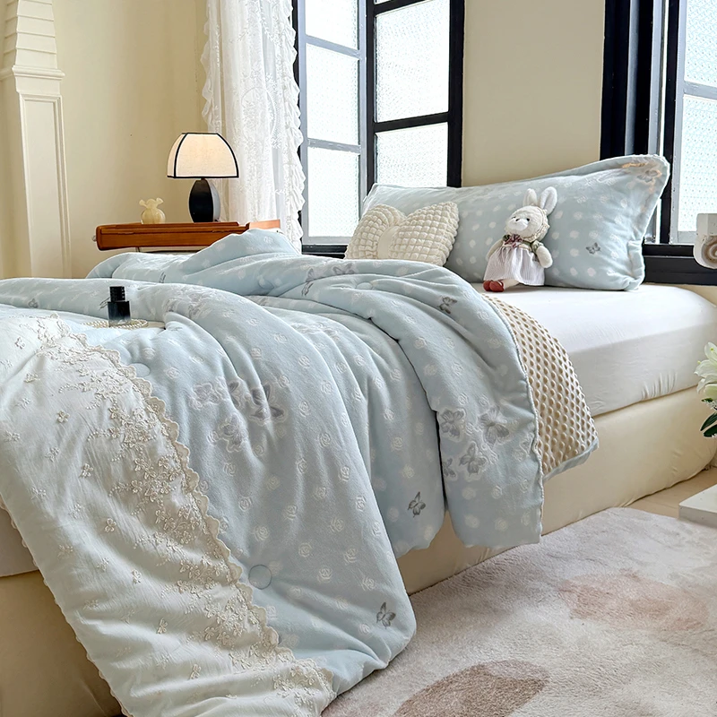 秋冬加厚保暖可水洗牛奶豆豆绒春秋被四季被冬被大豆纤维被子被芯