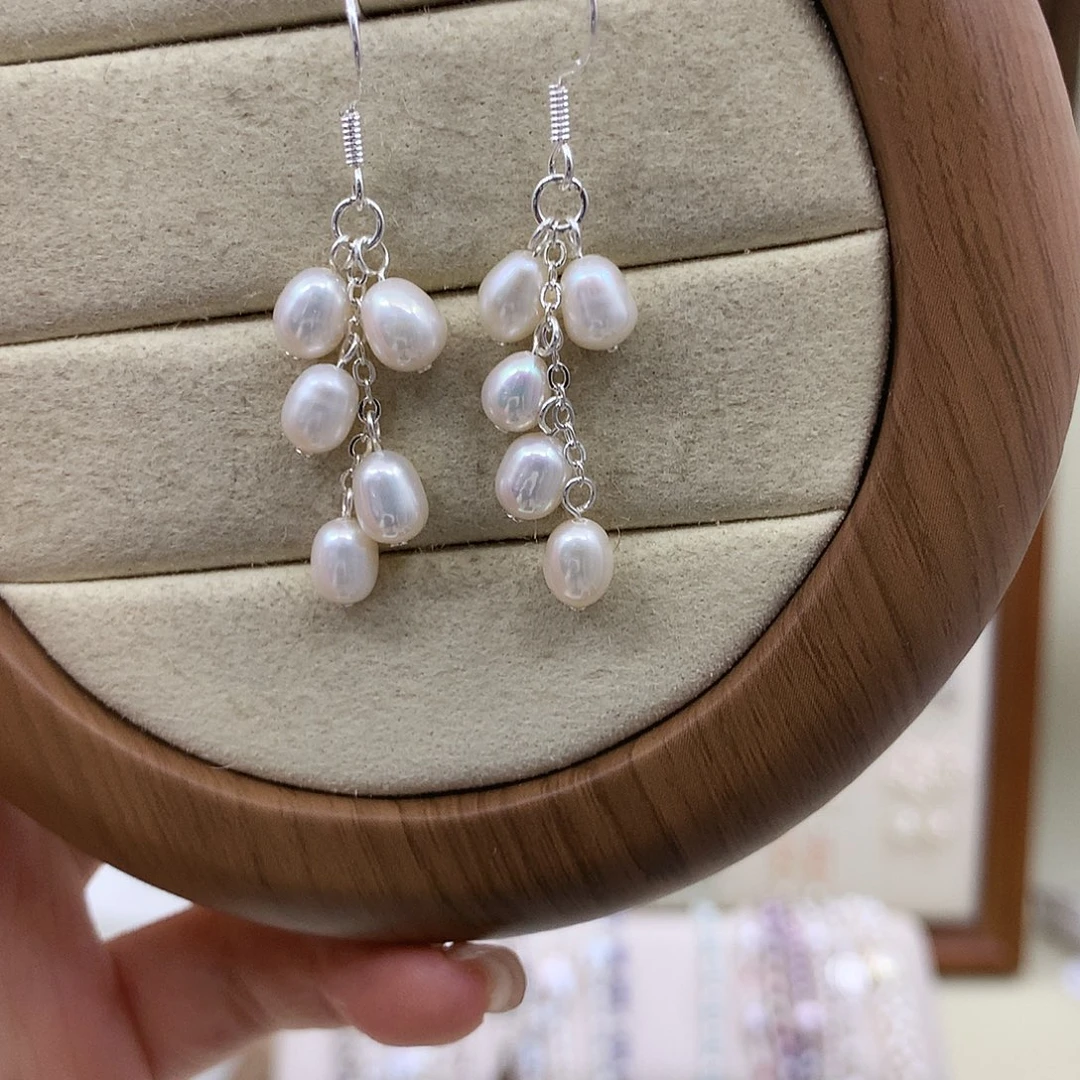 银S925镶嵌耳饰淡水珍珠