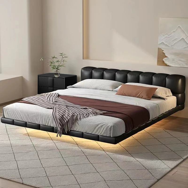 主卧室创意立体巧克力外形软靠包悬浮床现代简约皮艺床家用双人床