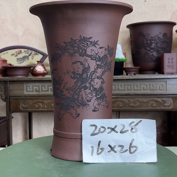 花盆紫砂微瑕五子登科