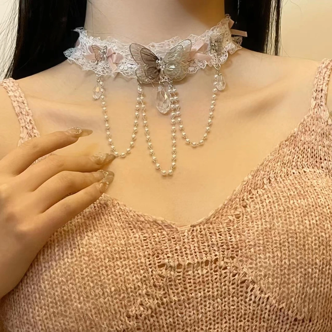 合金布艺项链 2202布艺图片款日韩少女风女饰品法式项圈仙气气质