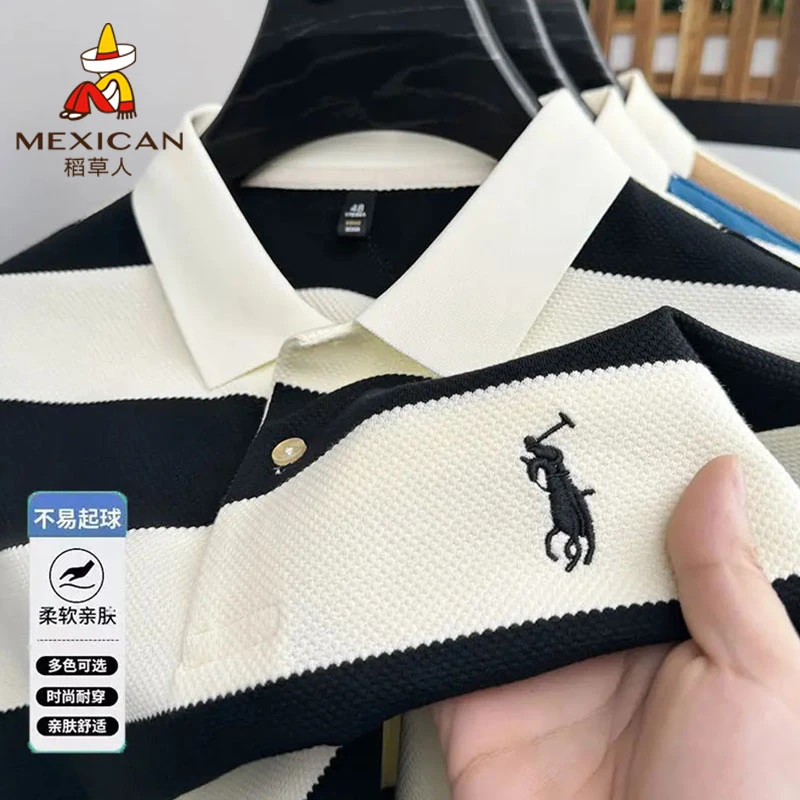 Mexican/稻草人【精梳棉】男士夏季polo衫休闲高档翻领刺绣短袖t恤