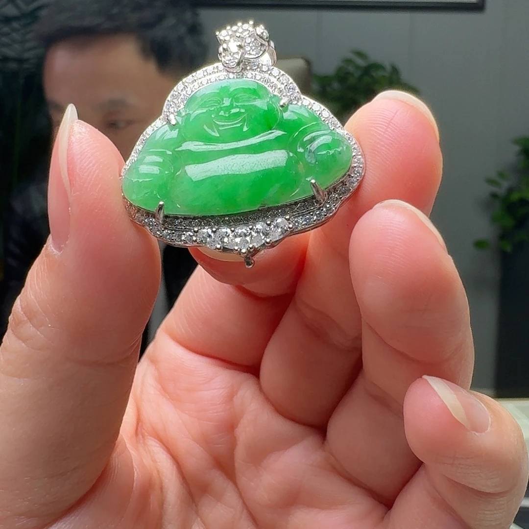 翡翠银S925镶嵌吊坠(不含链)天然