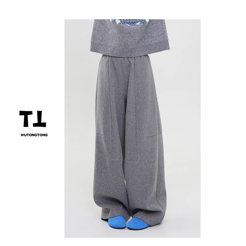 现货【独奏】秋冬季亮片休闲裤女韩版显瘦宽松直筒裤61692