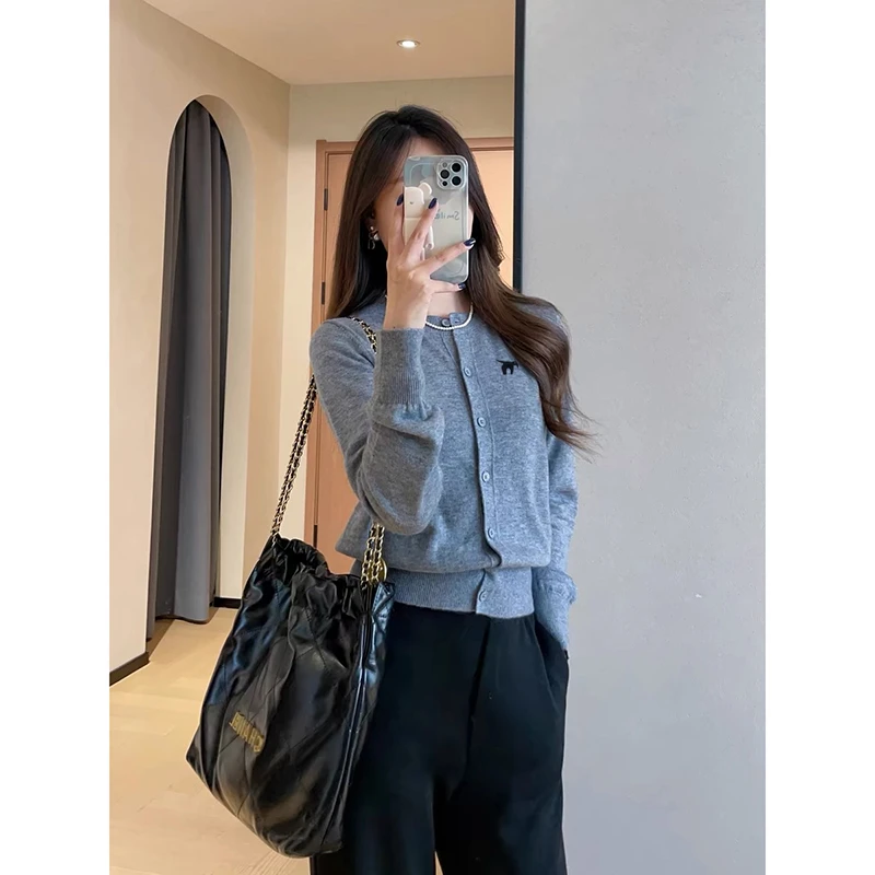 【高级灰】小飞象开衫外套3675超柔软高品质圆领针织上衣