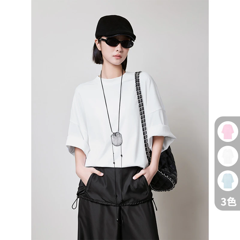 A美洋MEIYANG 玻璃海短袖T 抗菌字母绣花简约圆领男女宽松上衣E