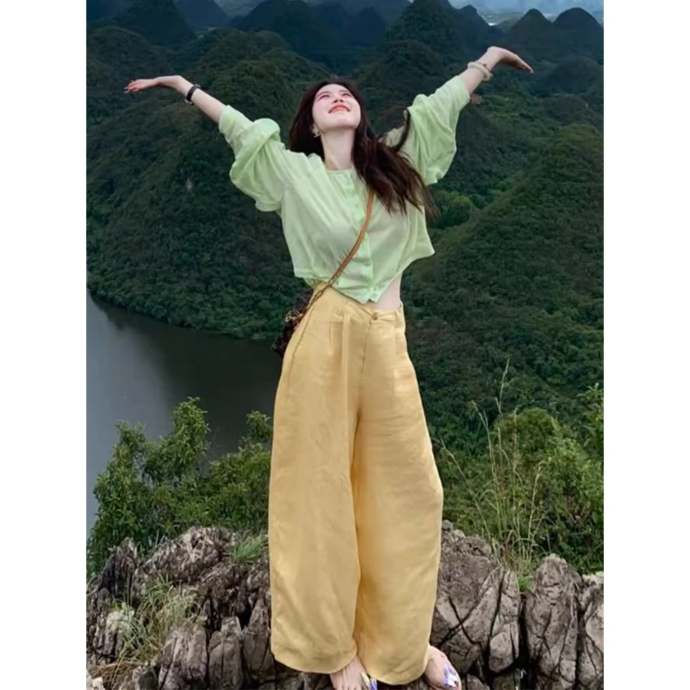 气质高级感小香风独特漂亮大方得体衬衫上衣阔腿裤套装女2025新款