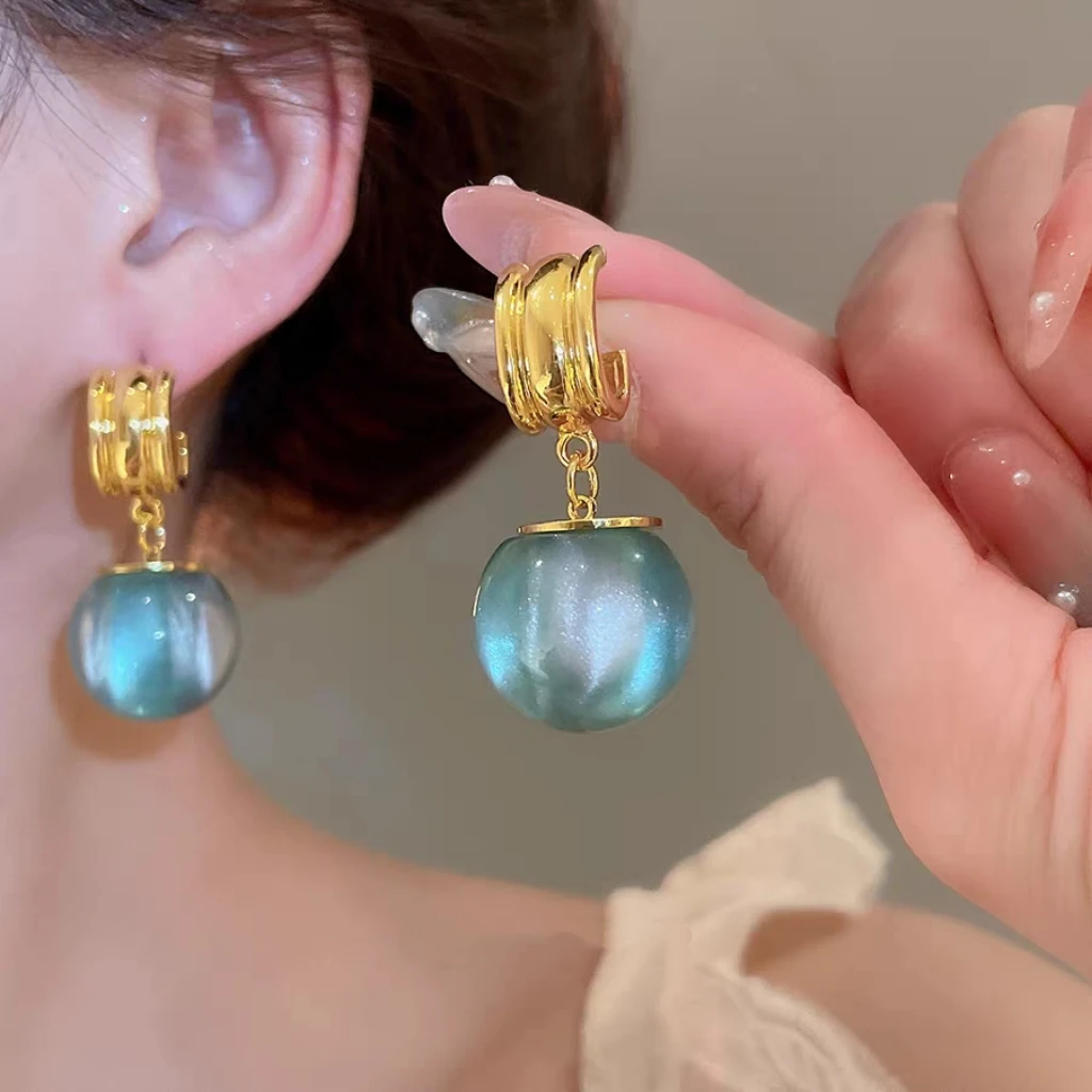 铜合金珐琅耳饰 幻彩蓝色晶晶珠度假法式国风不重-耳环