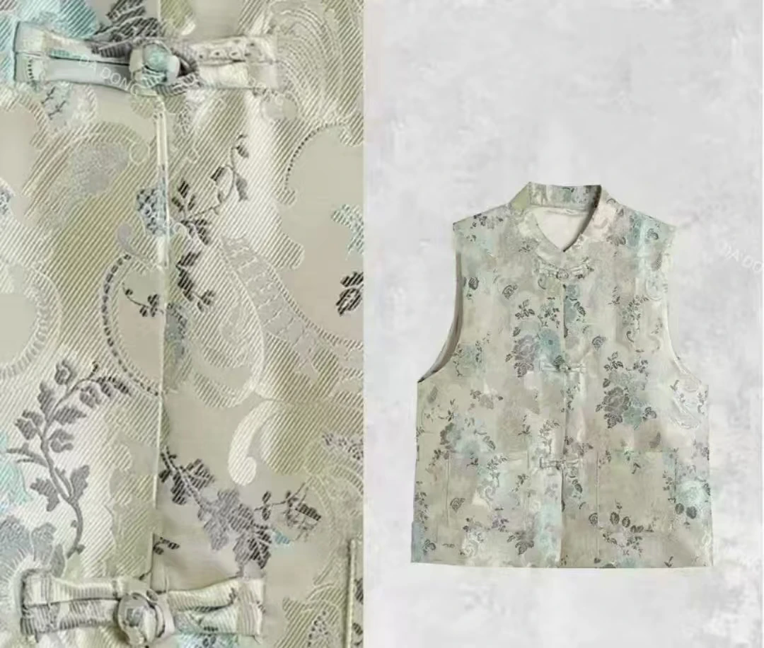 新中式2025开年新款宋锦提花经典盘扣气质显瘦百搭马甲