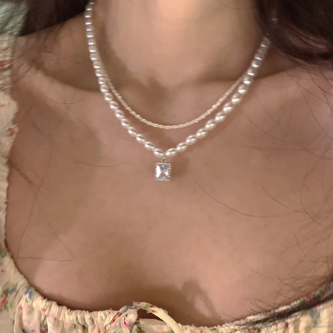 合金项链 波光粼粼锁骨链轻奢小众设计感叠戴珍珠项链女仙气配饰