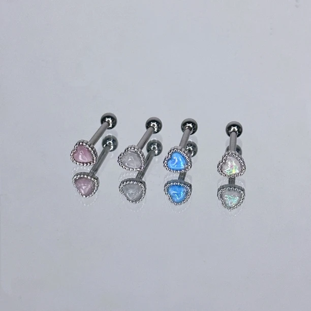 钛钢耳饰 钛钢耳饰 爱心猫眼石澳宝舌钉甜妹外螺纹钛钢穿刺饰品