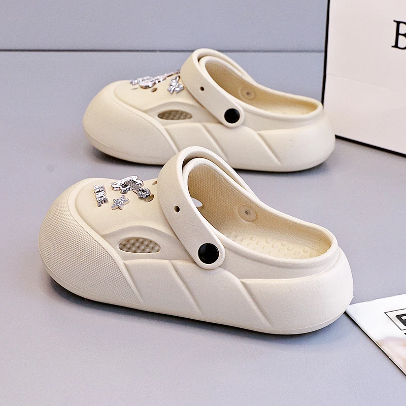 2025年夏季新品厚底洞洞鞋外穿防滑一秒入夏镂空拖鞋女软底潮流鞋