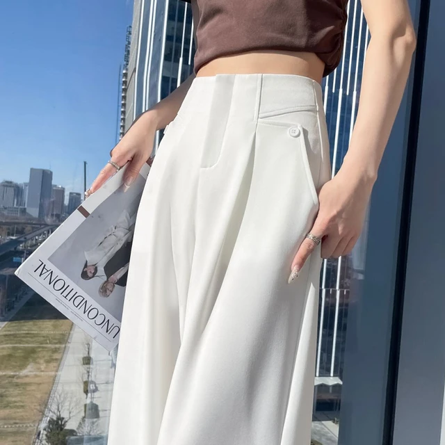 白色阔腿裤女春夏新款高腰垂感显瘦休闲直筒西装裤加长宽松拖地裤