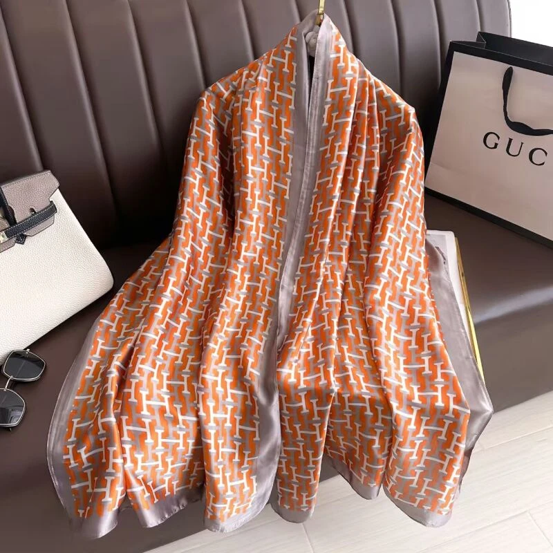 A002【橙韵锦缎】70*180丽锦缎大尺寸夏季防晒女士围巾