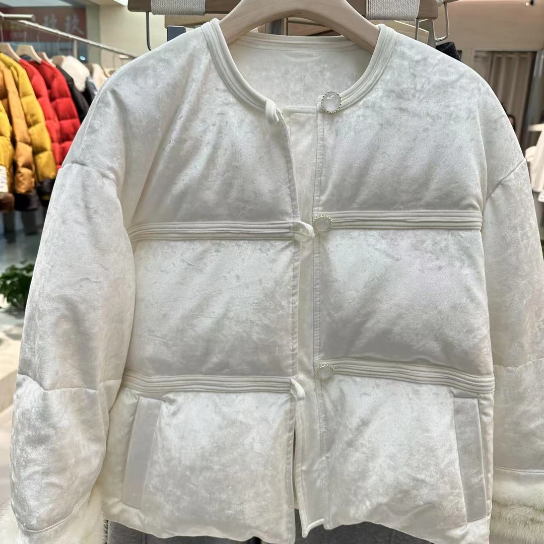 白色国风棉服短款