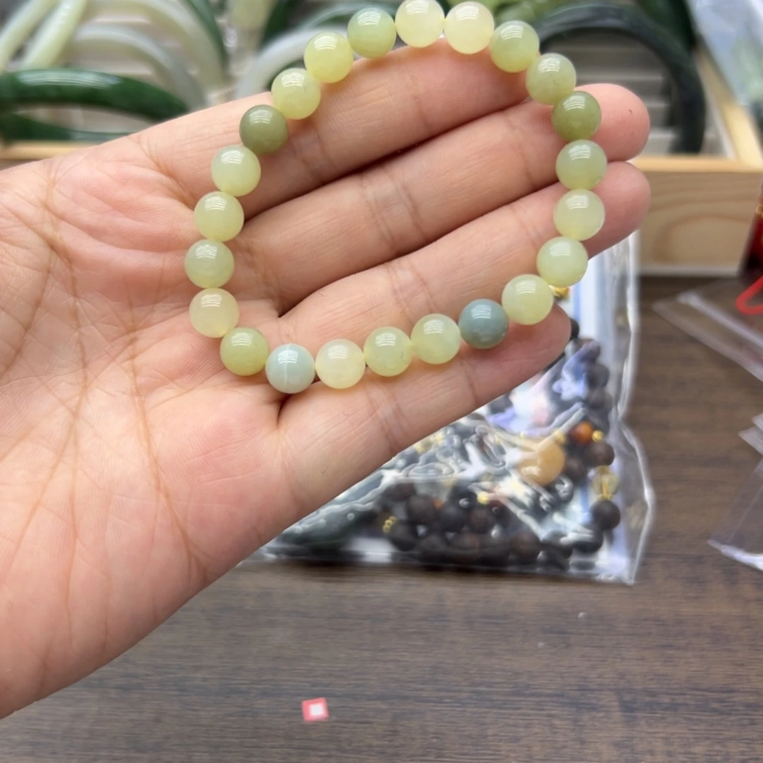 和田玉未镶嵌手链瓷蓝黄口卡8