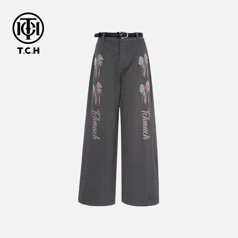 TCH私服秋款烫钻时尚休闲百搭蝴蝶结长裤女T75C20E5038轻奢tch