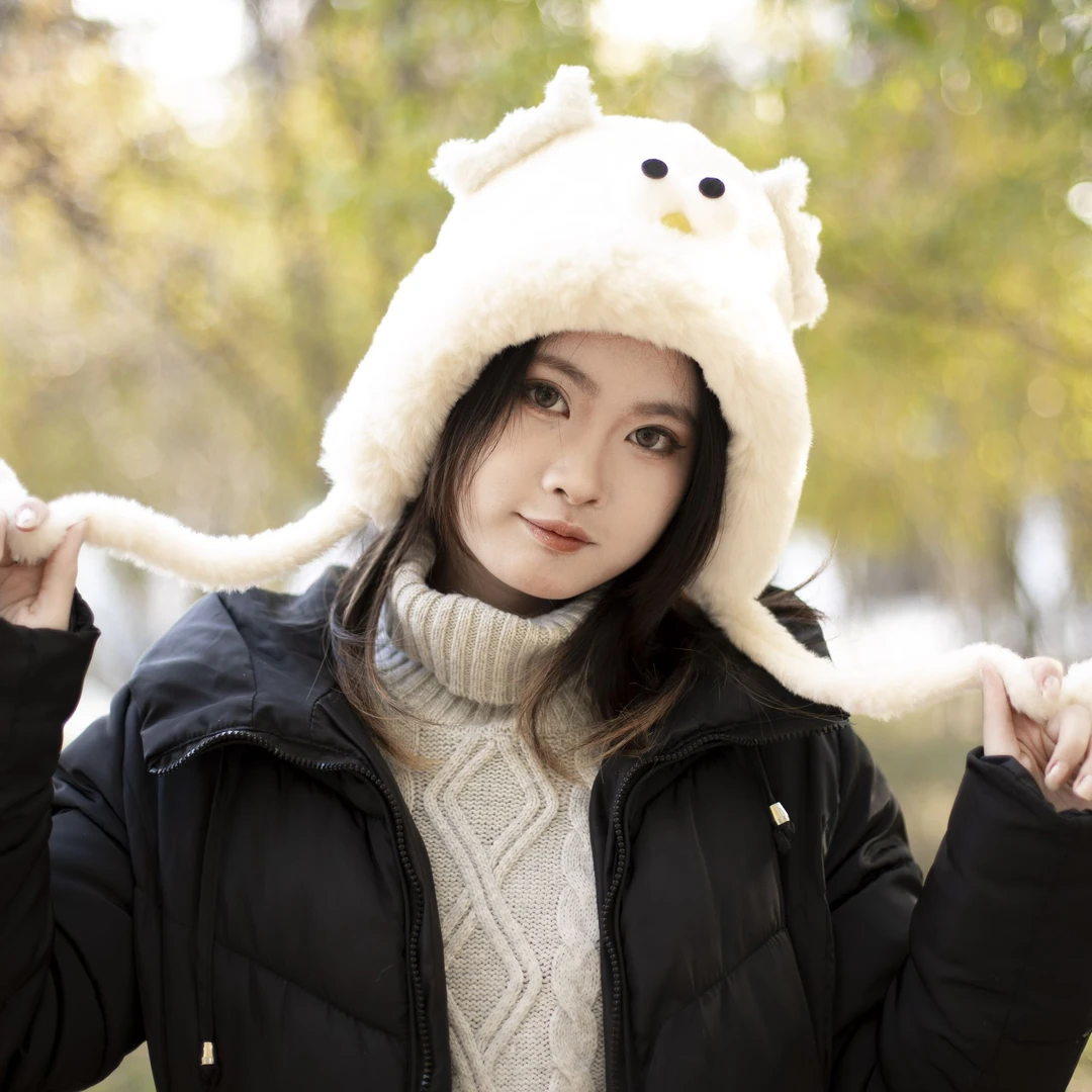 可爱毛绒小鸡帽子冬季护耳新款头帽保暖加绒雷锋防寒大头围显加厚