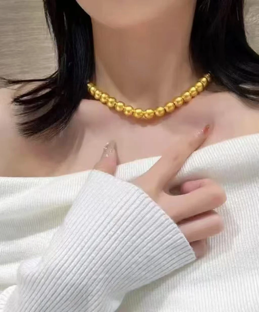 足金999时尚潮流金珠项链