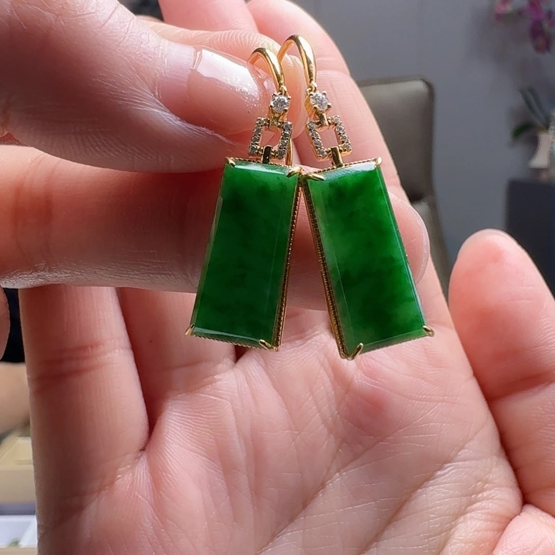 翡翠耳饰18K金镶嵌天然