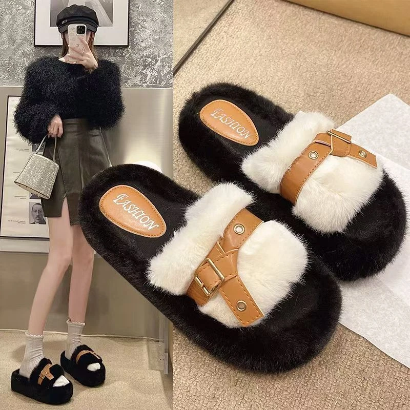 2025新款厚底毛毛秋冬拖鞋韩版女外网红外穿时尚洋气儿童夏季静音