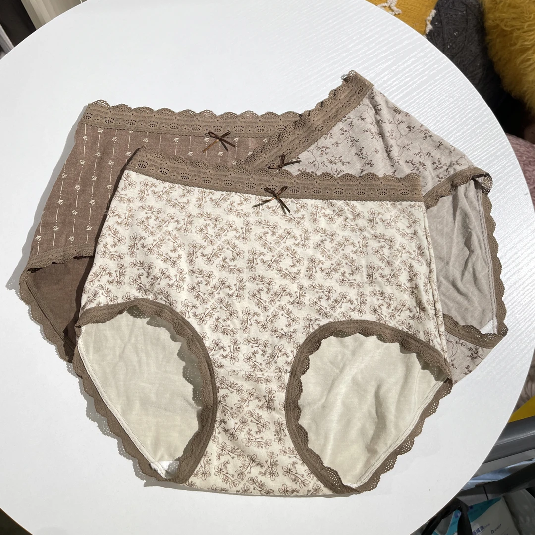 3条装 可可森林 秋季中高腰大包臀森系琥珀流光色系女式内裤