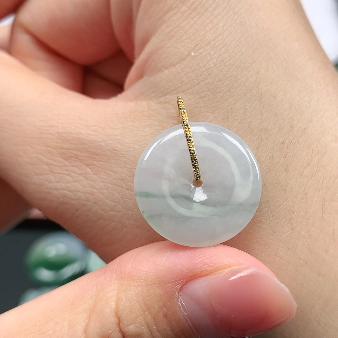 翡翠颈饰18K金镶嵌平安