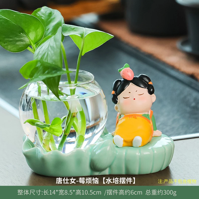 家居摆件唐仕女水培摆件客厅桌面创意装饰品家用水养绿萝花瓶优品